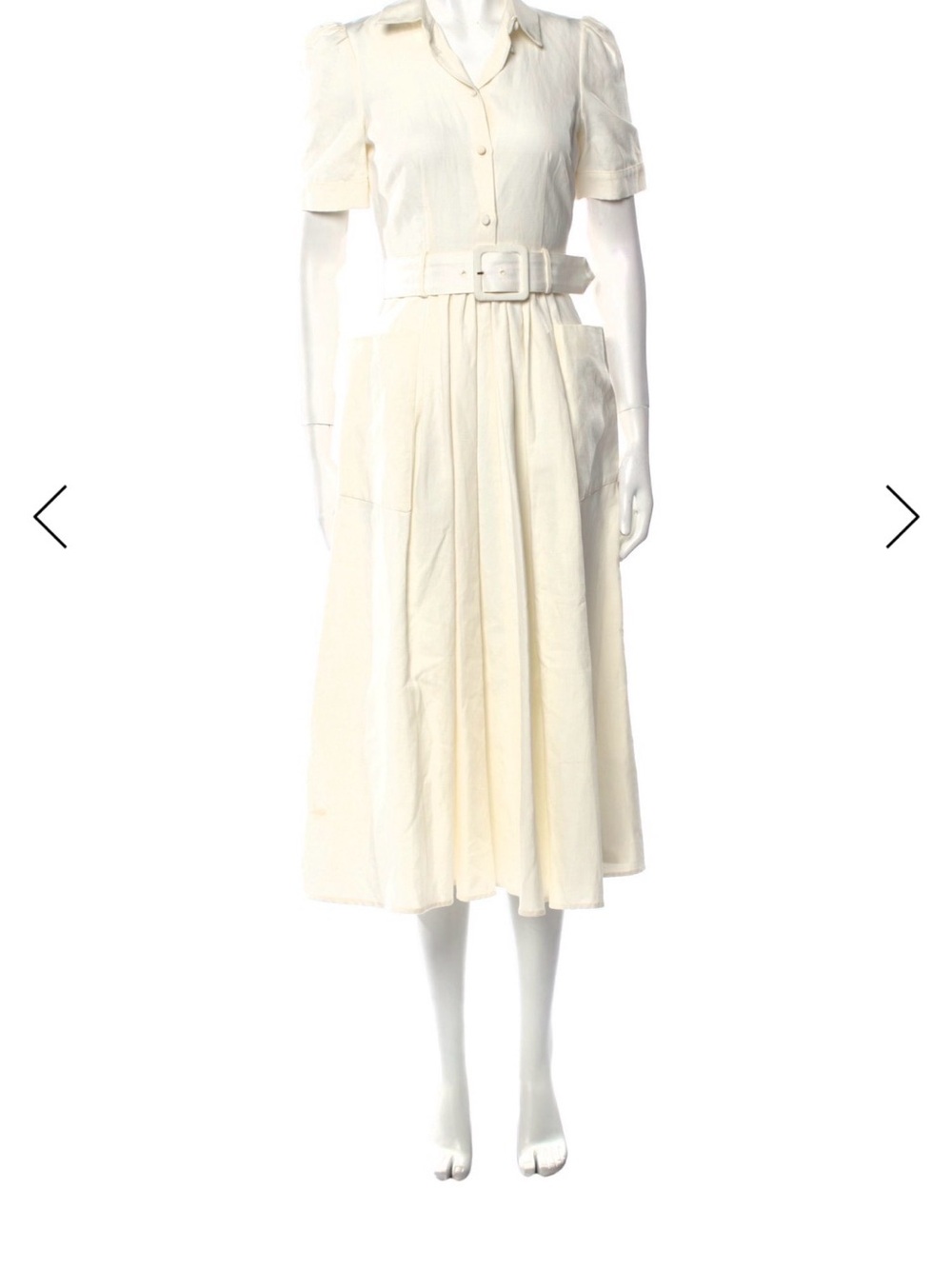 Cream Belted Midi Shirt Dress with Short Sleeves